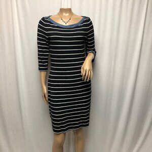 Tommy Hilfiger Dress Womens Size Medium Black White Stripes Denim Collar Sheath